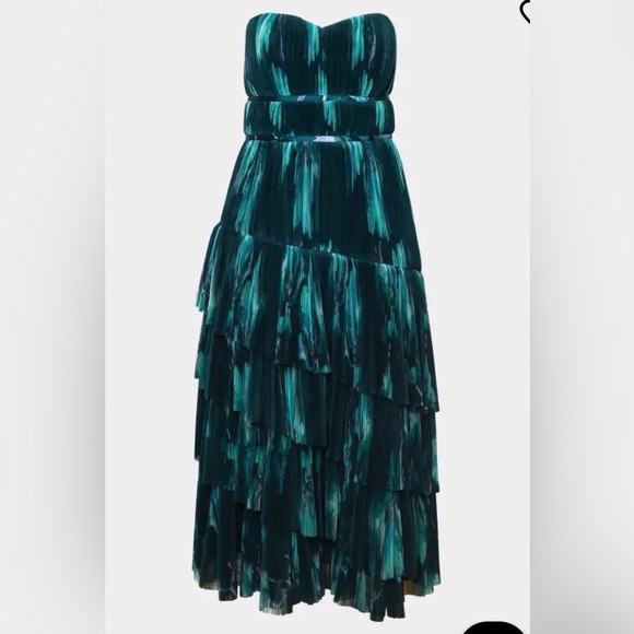 NWT! Hutch Lanza Teal Strapless Pleated Tulle Gown Size 6 - Picture 5 of 15